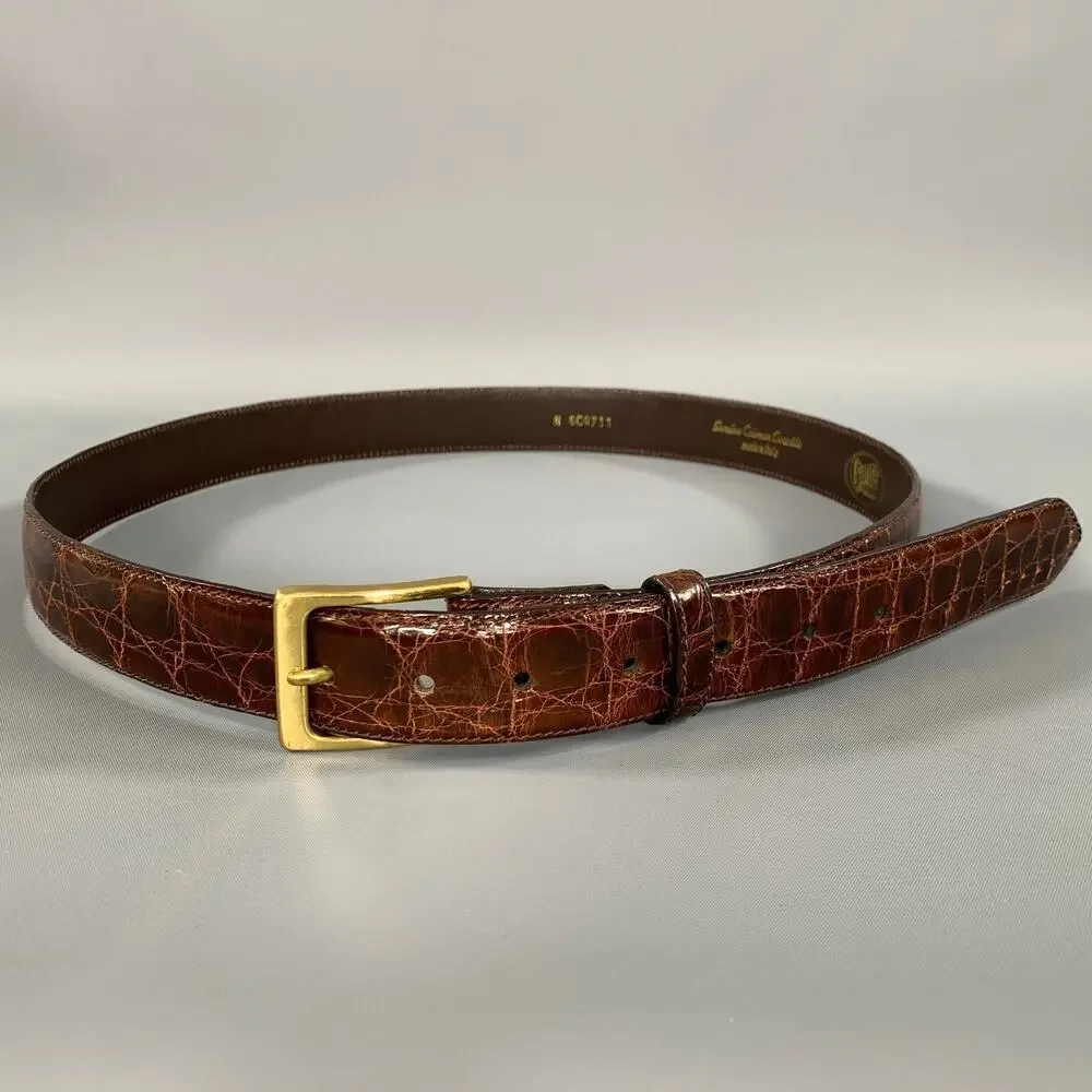 GARYS & COMPANY Size 40 Brown Crackled Crocodile Belt